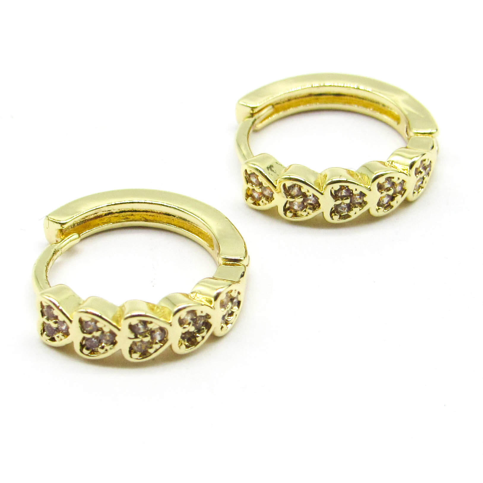 AROS ARGOLLA 10MM BISAGRA CORAZONES PIEDRAS /ACERO DORADO