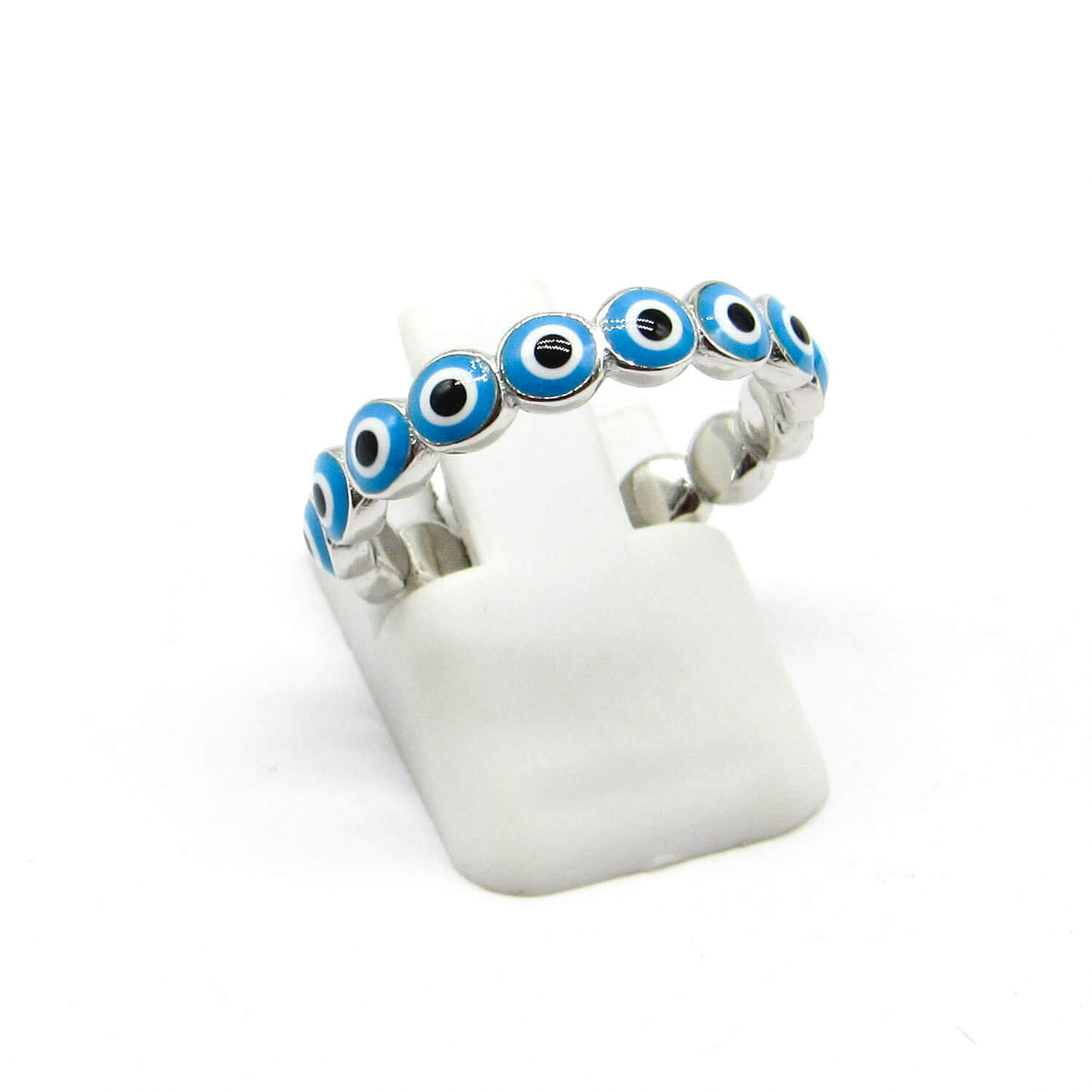 ANILLO OJOS CELESTE /PLATA