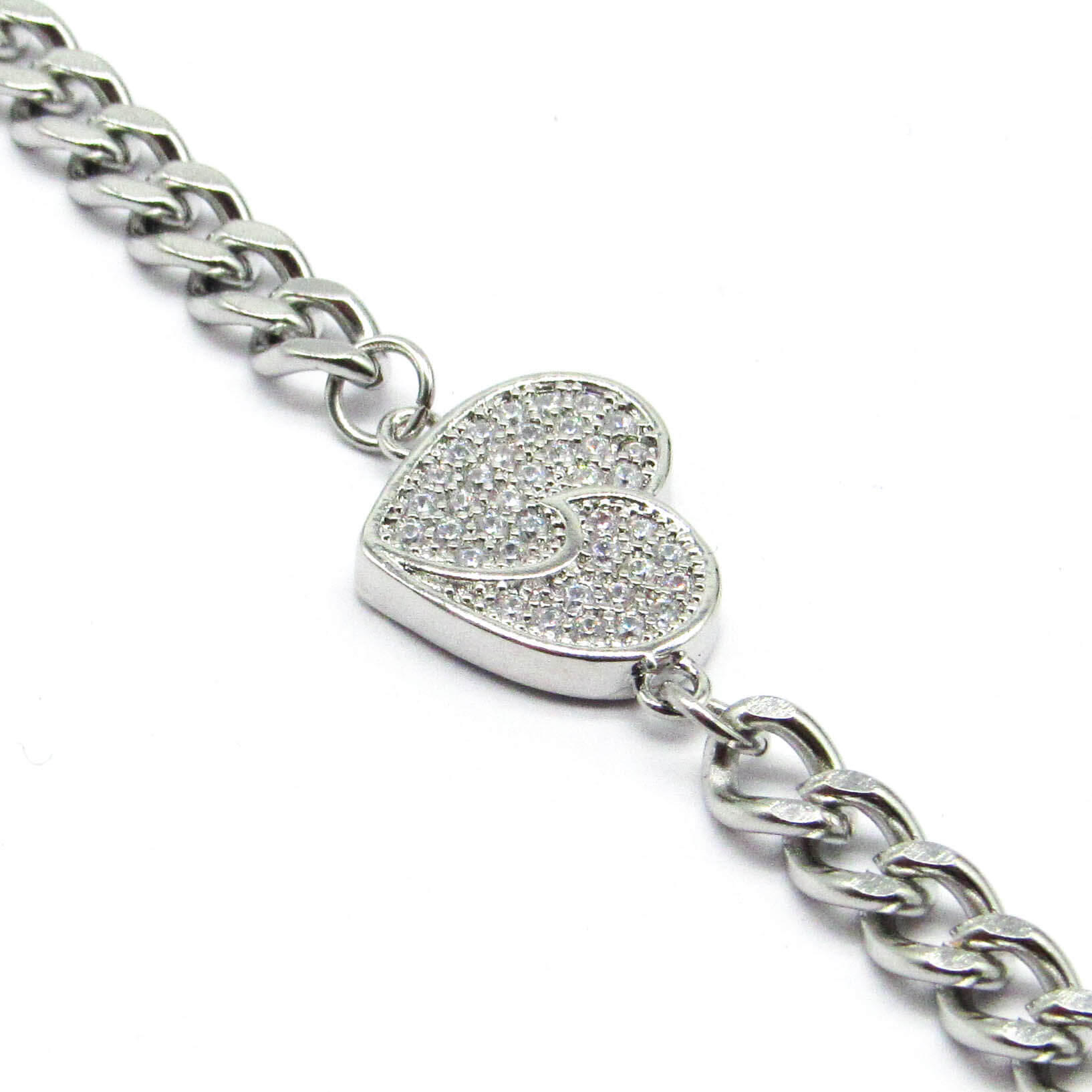 PULSERA GROUMET CORAZON PIEDRAS 19CM /ACERO 