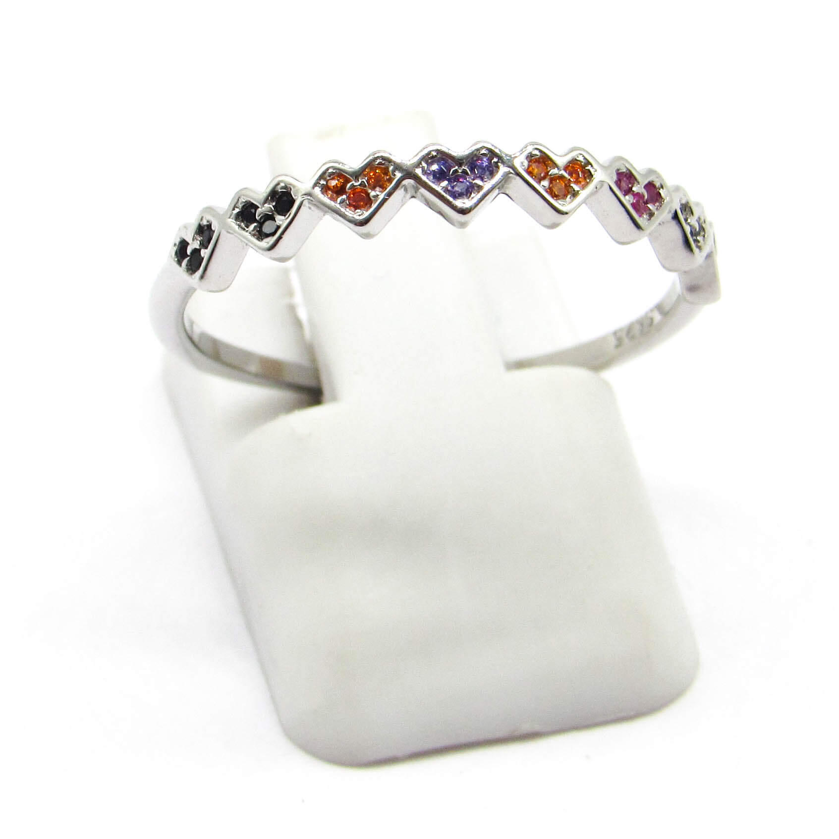 ANILLO CORAZONES MULTICOLOR CUBICS /PLATA