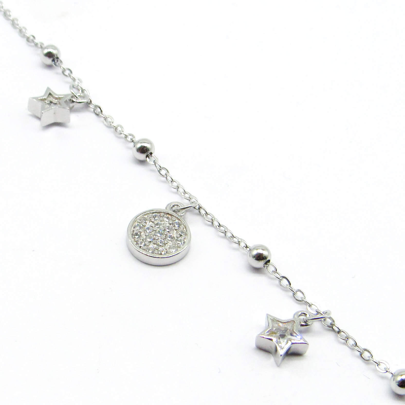 PULSERA DOBLE DIJE ESTRELLAS Y CIRCULO CUBICS /PLATA