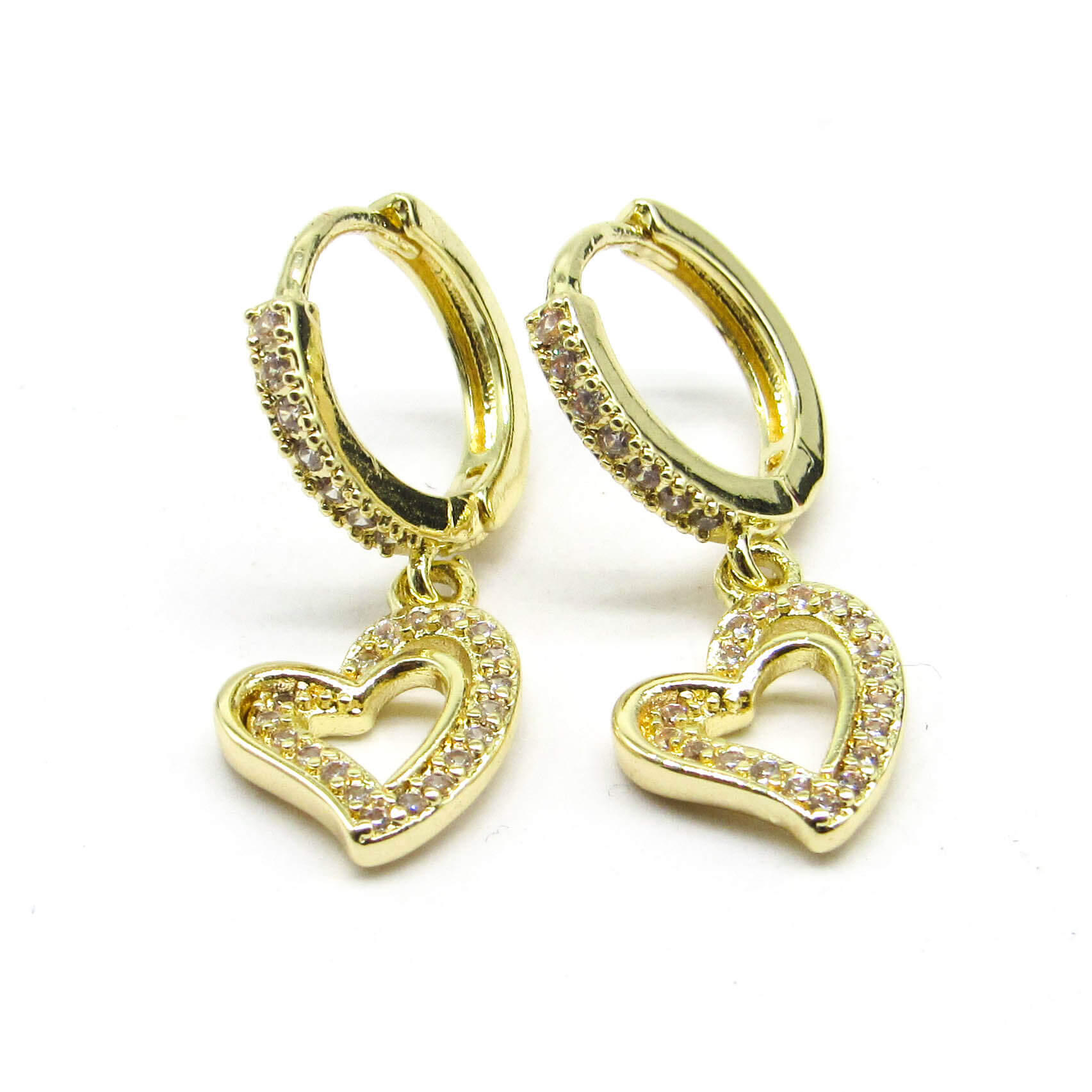 AROS ARGOLLA BISAGRA 12MM CORAZON COLGANTE PIEDRAS /ACERO DORADO