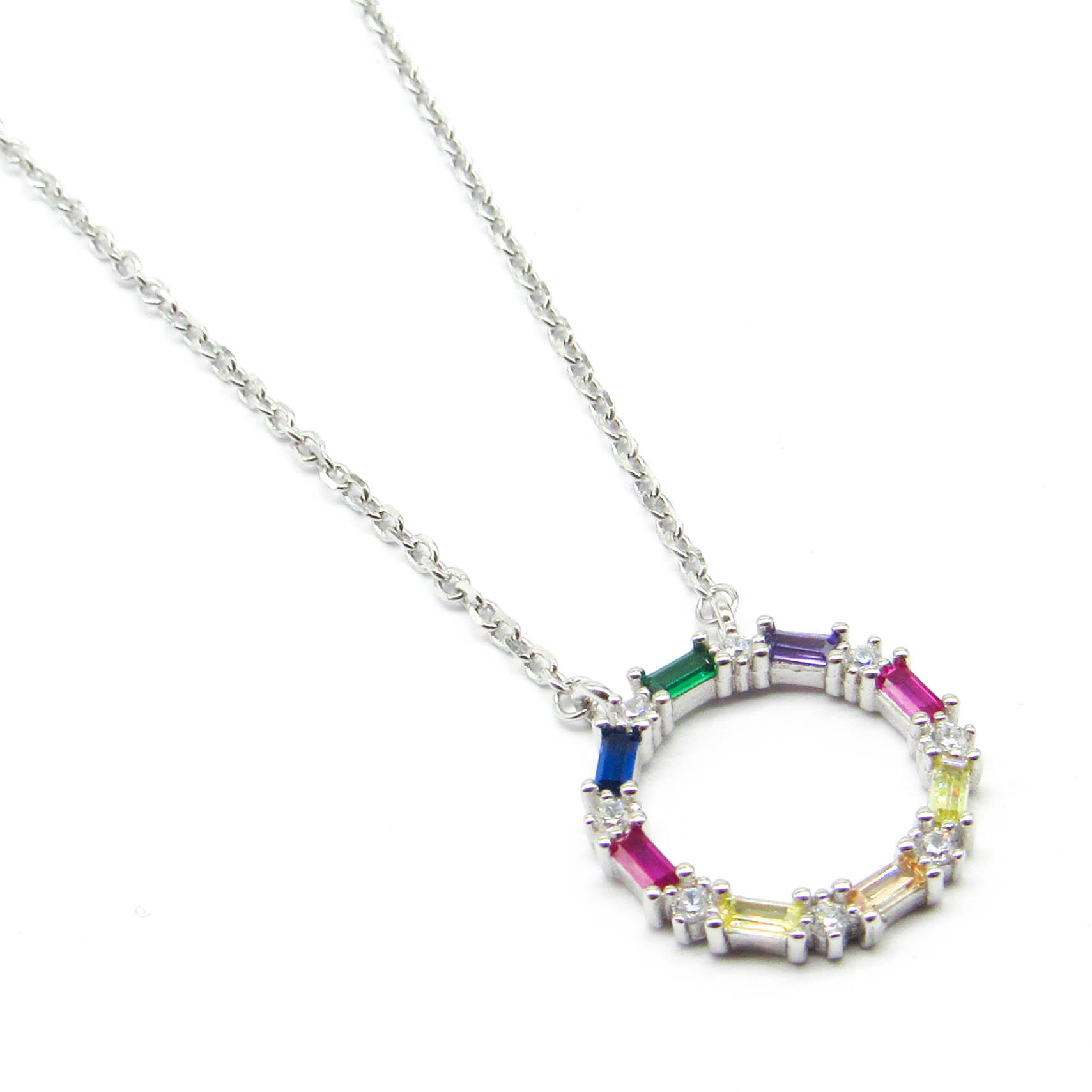 CONJUNTO CIRCULO BAGUETTE MULTICOLOR  CUBICS /PLATA