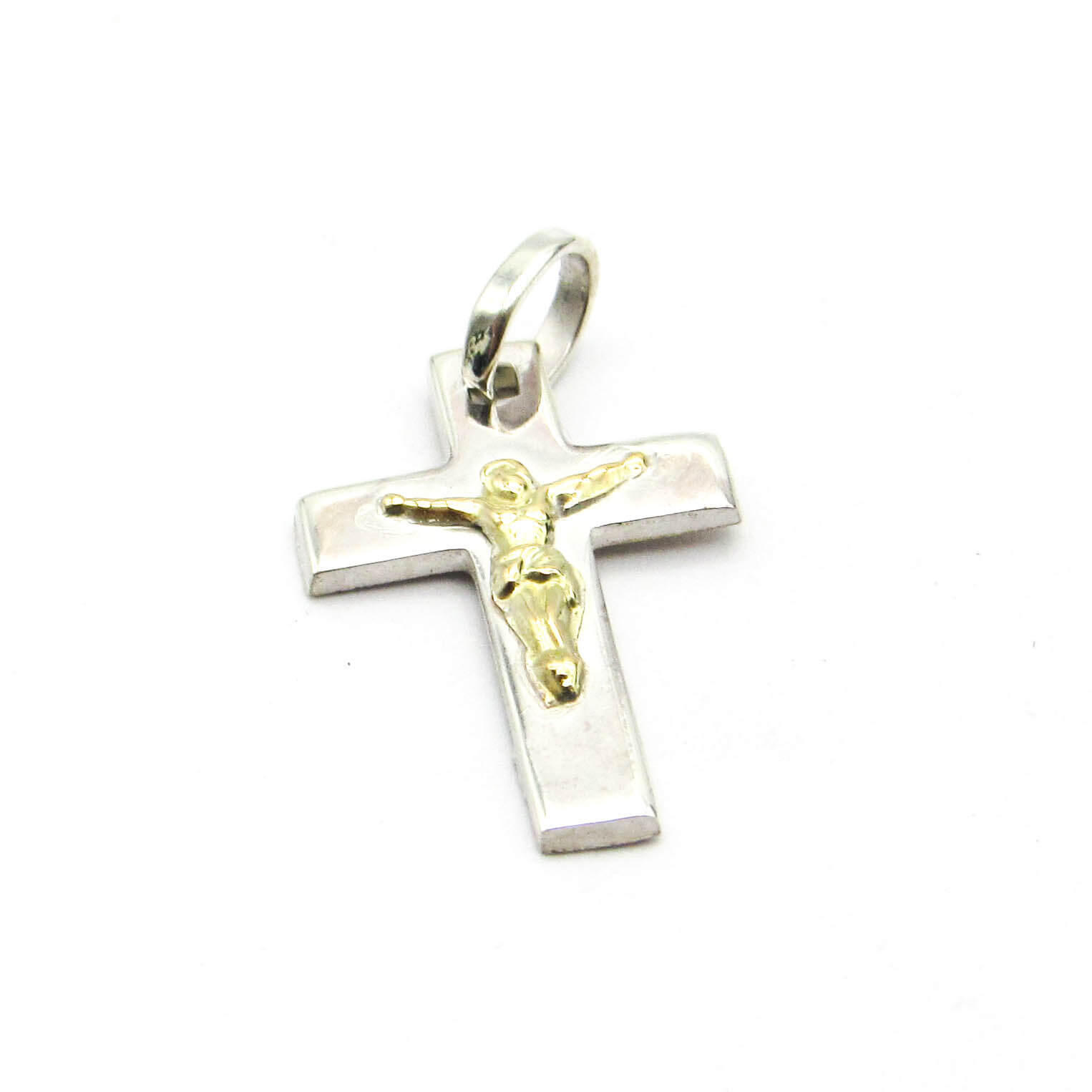 DIJE CRUZ PLANA 12x17MM CRISTO /PLATA Y ORO