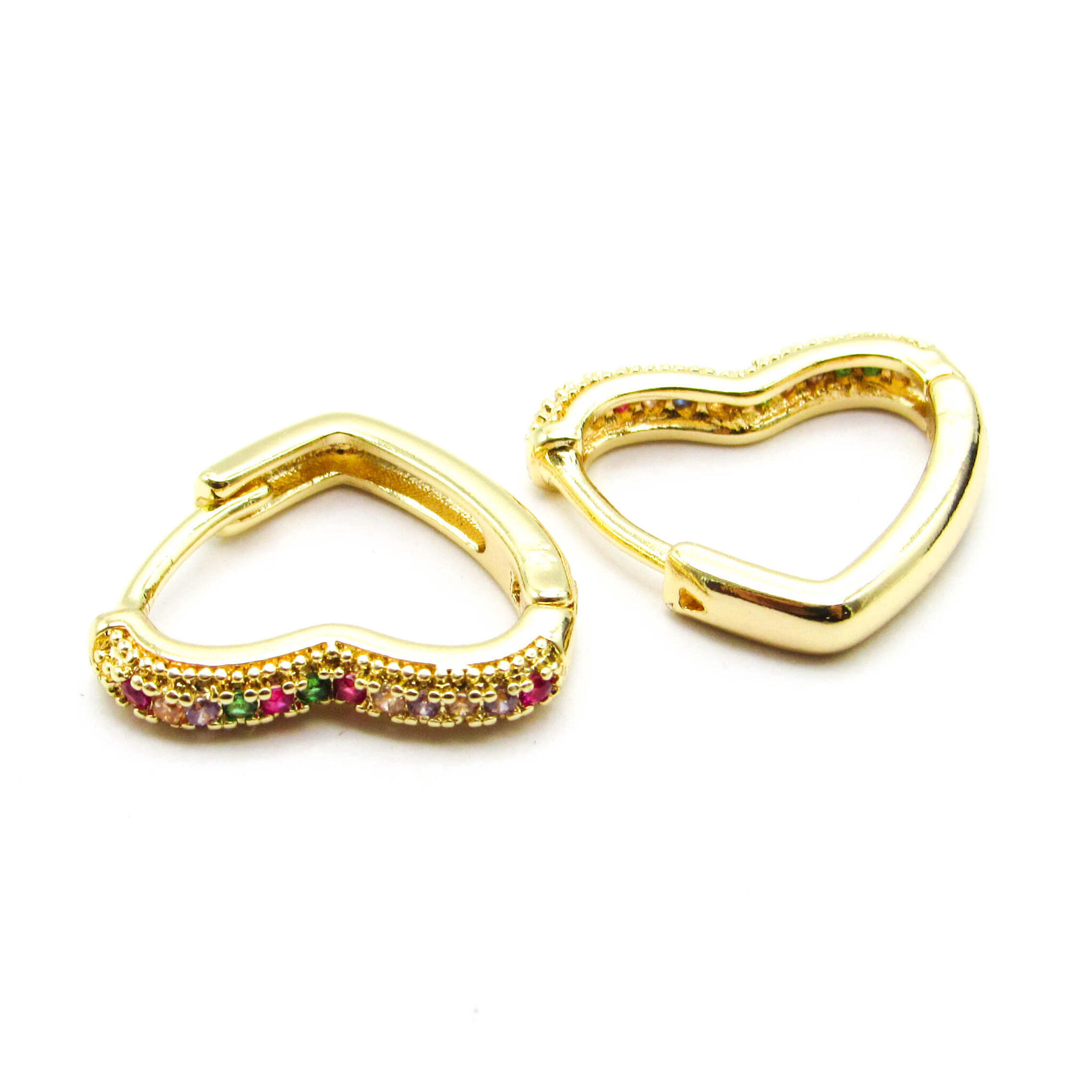 AROS ARGOLLA CORAZON 15MM BISAGRA PIEDRAS /ACERO DORADO