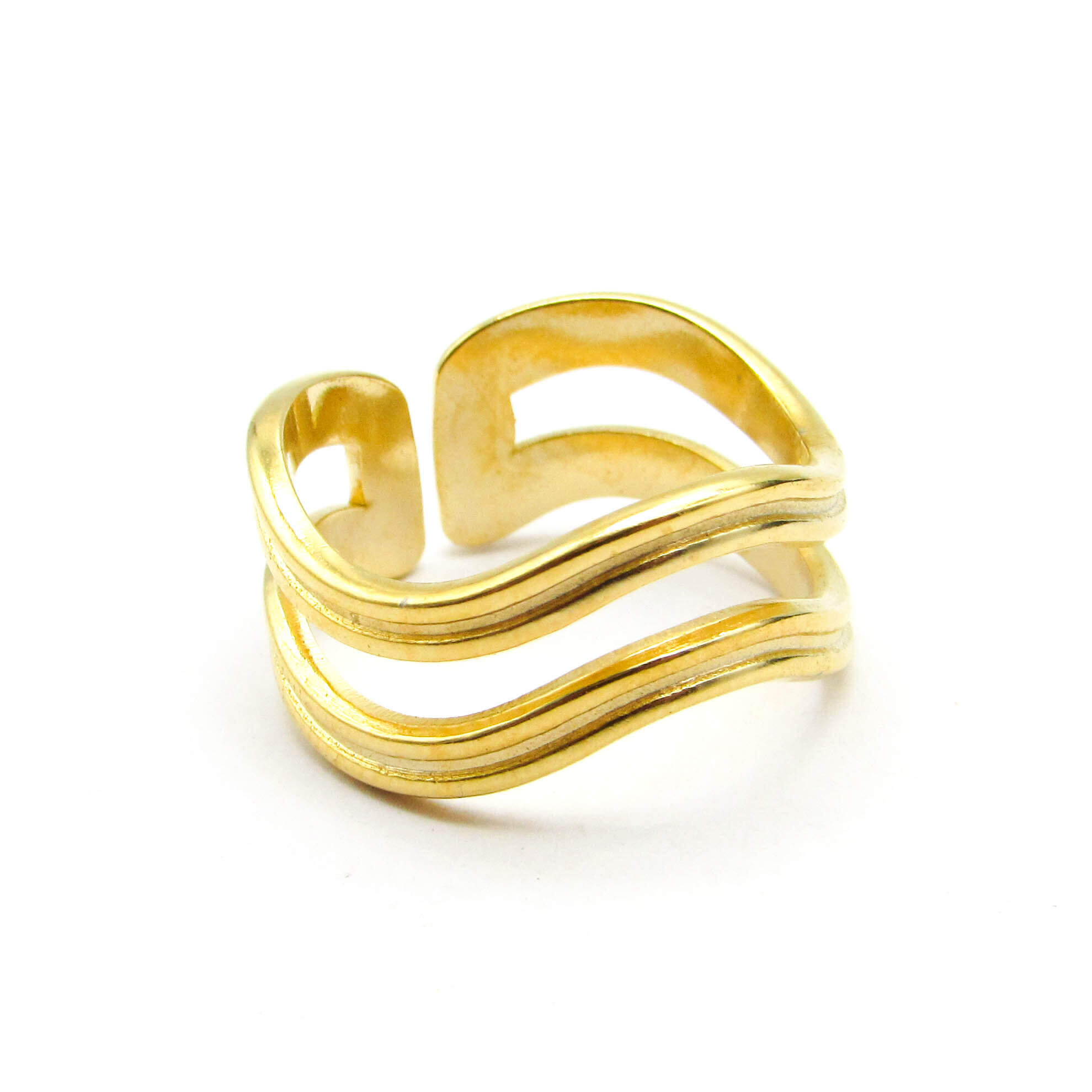 ANILLO ONDAS DOBLE ABIERTO /ACERO DORADO